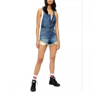 NEW Free People Sunkissed Shortalls Denim Short Overalls with Front Zipper 6